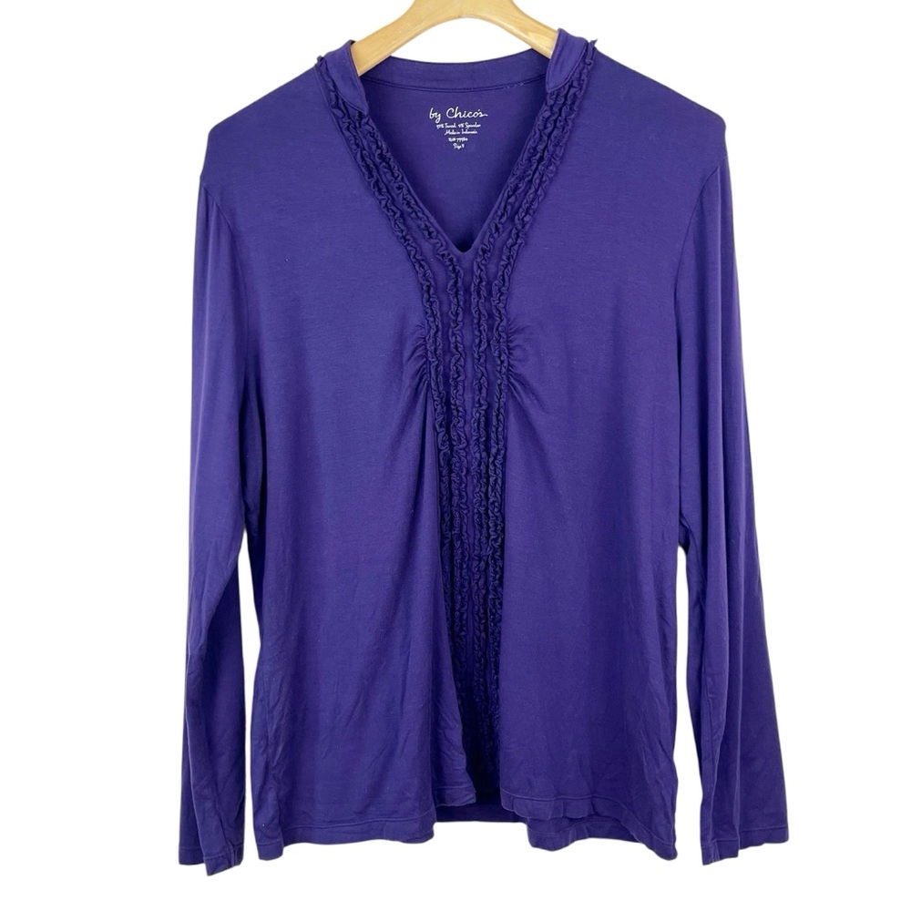 Chicos 3 Ruffle Front Long Sleeve Top Dark Purple Size XL 16